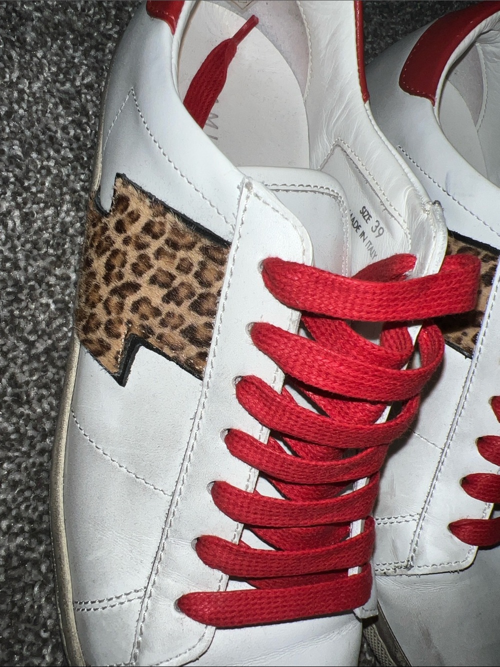 AMIRI White Leather Sneakers with Red Laces and Leopard Side Panel - Picture 3 of 7